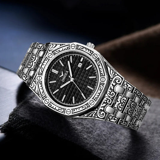 ONOLA 3812 Montre-bracelet à quartz gravée en or