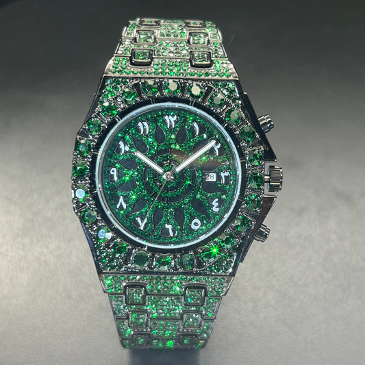 Montre bracelet à quartz à diamant carrée et glacée