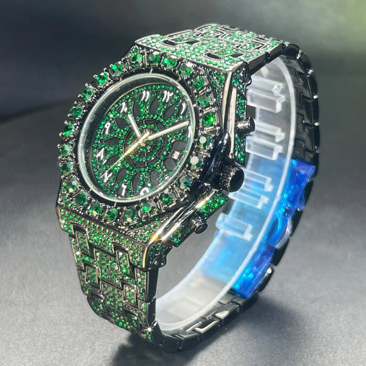 Montre bracelet à quartz à diamant carrée et glacée