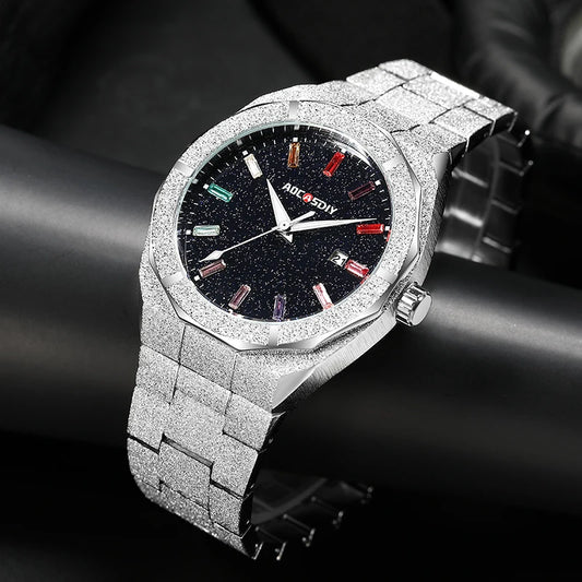 Montre à quartz diamant givré pour homme